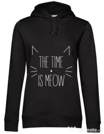 Hoodie dama cu gluga The time is meow Negru