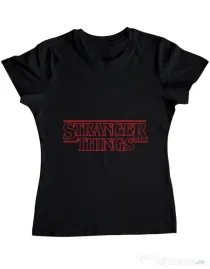 Tricou ADLER dama Stranger things outline Negru