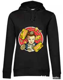 Hoodie dama cu gluga Stranger Waffles Negru