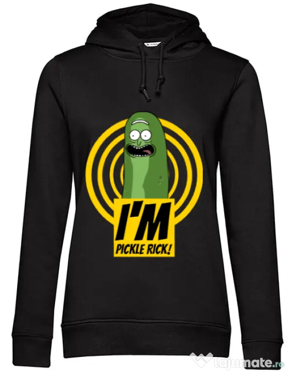 Hoodie dama cu gluga I'm pickle Rick! Negru