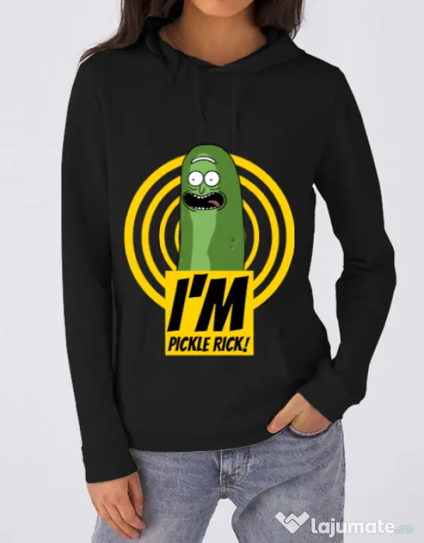 Hoodie dama cu gluga I'm pickle Rick! Negru