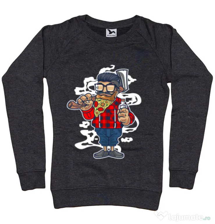 Bluza ADLER dama Pizza Beard Negru melanj