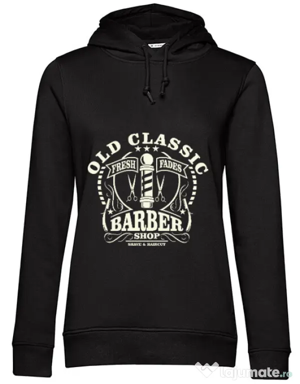 Hoodie dama cu gluga Old Classic Barber Negru