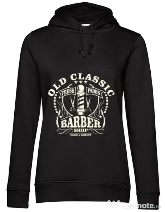 Hoodie dama cu gluga Old Classic Barber Negru