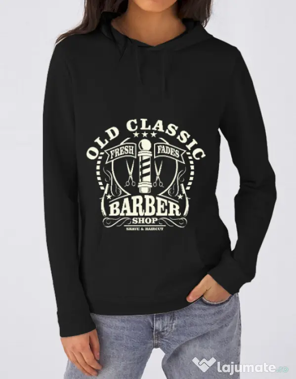 Hoodie dama cu gluga Old Classic Barber Negru