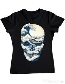 Tricou ADLER dama The Great Wave off Skull Negru