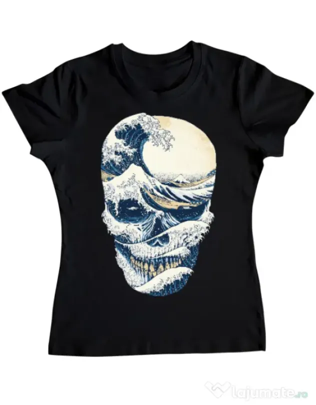 Tricou ADLER dama The Great Wave off Skull Negru