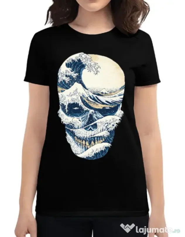 Tricou ADLER dama The Great Wave off Skull Negru
