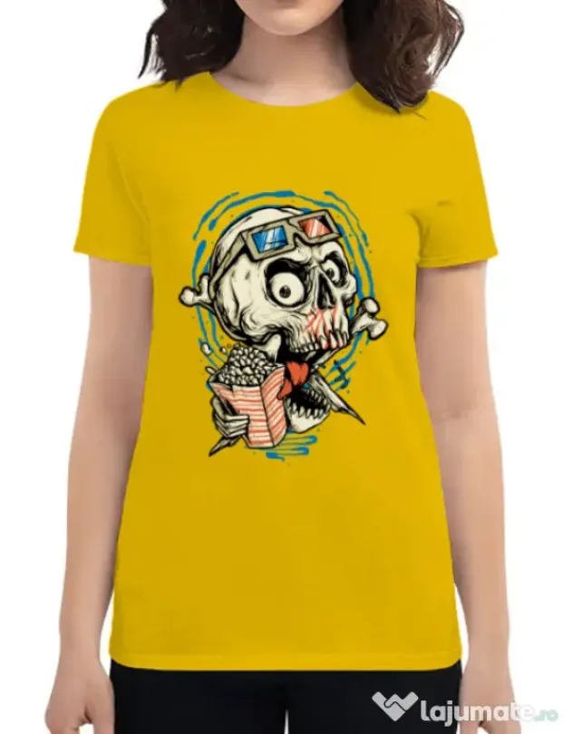 Tricou ADLER dama Skull Movie Galben