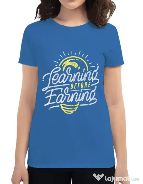 Tricou ADLER dama Learning Before Earning Albastru azuriu