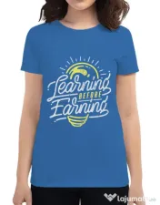 Tricou ADLER dama Learning Before Earning Albastru azuriu
