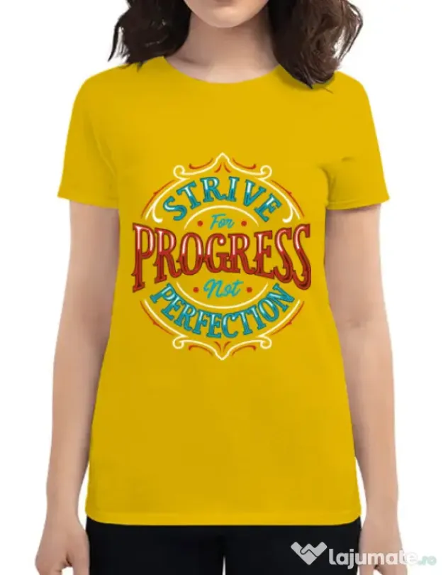 Tricou ADLER dama Strive For Progress Not Perfection Galben