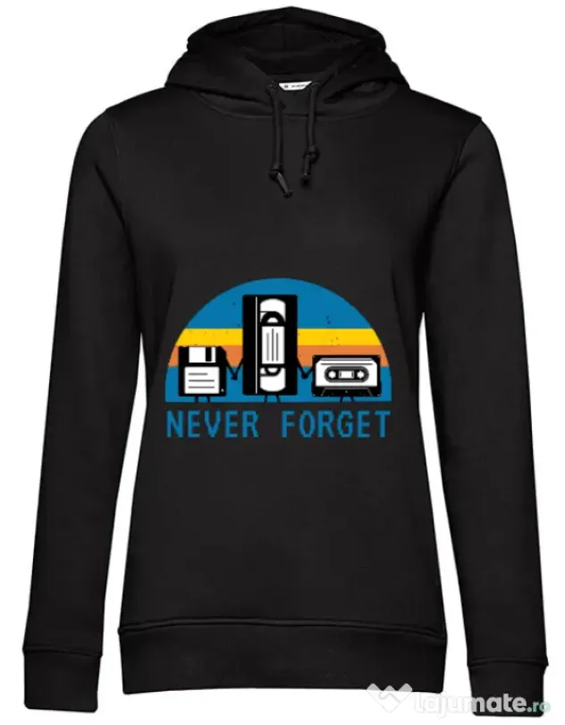 Hoodie dama cu gluga Never forget Negru