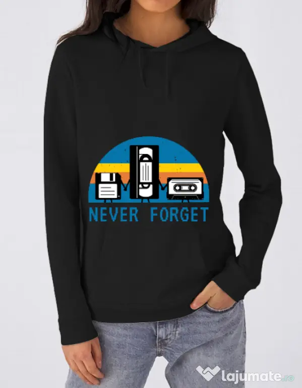 Hoodie dama cu gluga Never forget Negru