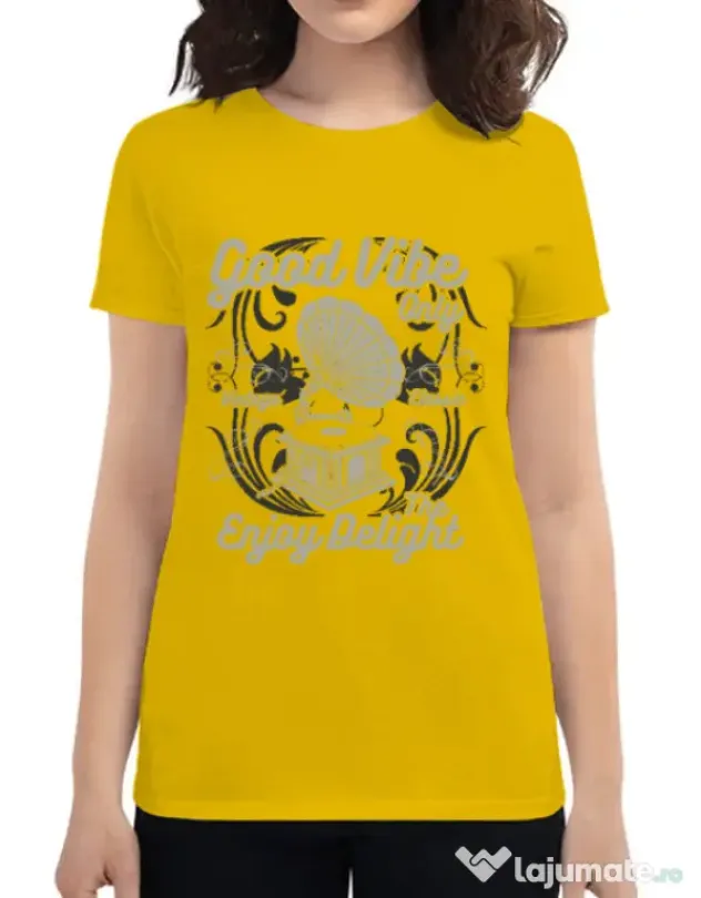 Tricou ADLER dama Good Vibe Only Galben