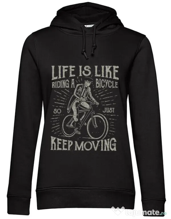 Hoodie dama cu gluga Life Is Like Riding A Bicycle Negru