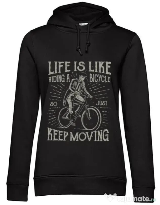 Hoodie dama cu gluga Life Is Like Riding A Bicycle Negru