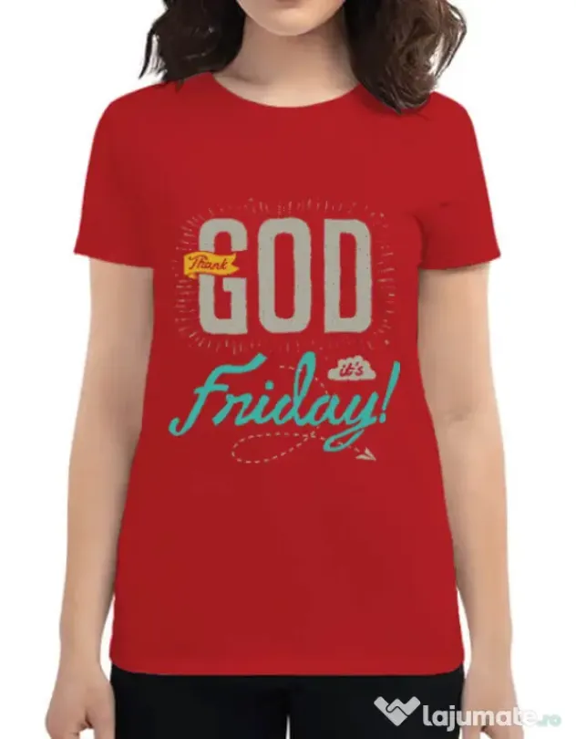 Tricou ADLER dama Thank GOD its Friday Rosu