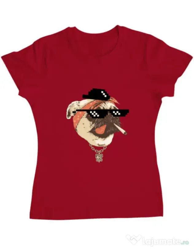 Tricou ADLER dama Pug Life Rosu