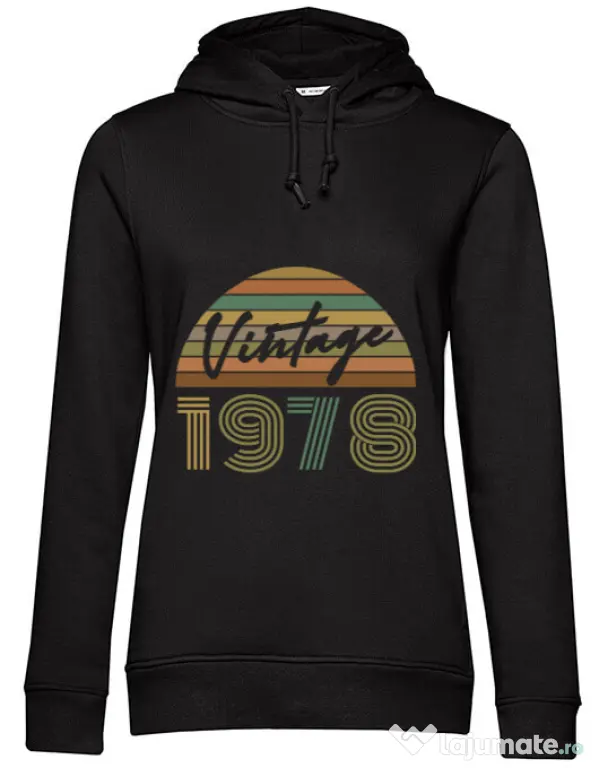 Hoodie dama cu gluga Vintage 1978 Negru