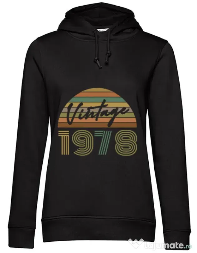 Hoodie dama cu gluga Vintage 1978 Negru