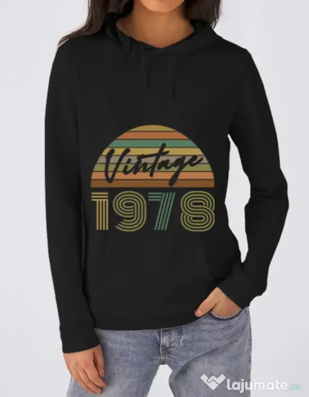 Hoodie dama cu gluga Vintage 1978 Negru