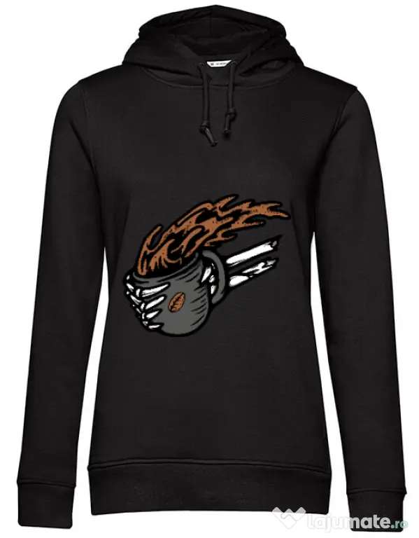 Hoodie dama cu gluga Coffee First Negru