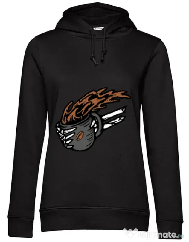 Hoodie dama cu gluga Coffee First Negru