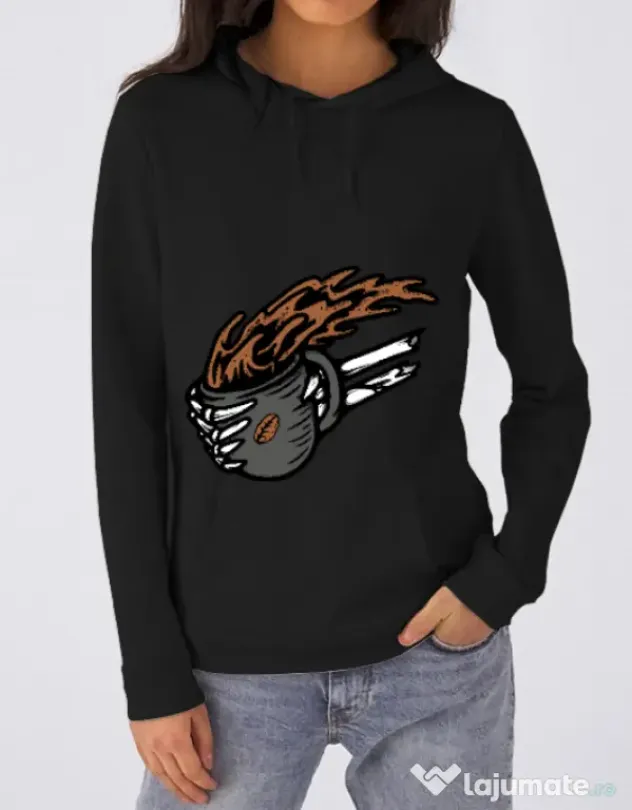 Hoodie dama cu gluga Coffee First Negru