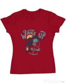 Tricou ADLER dama Wake up and drink a coffee Rosu