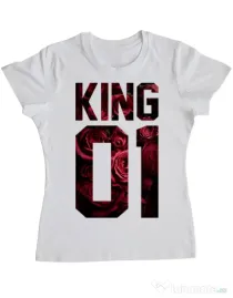 Tricou ADLER dama Flower king Alb