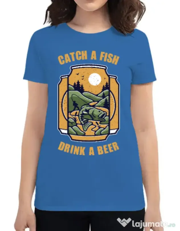 Tricou ADLER dama Catch a fish Albastru azuriu