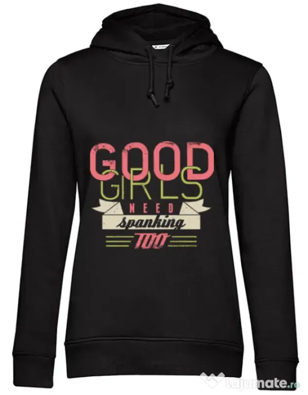 Hoodie dama cu gluga Good girls need spanking Negru