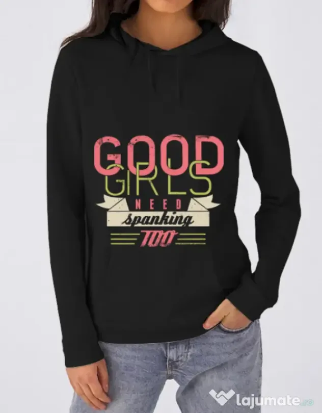 Hoodie dama cu gluga Good girls need spanking Negru