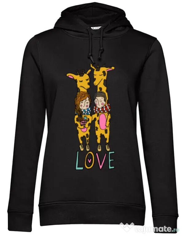Hoodie dama cu gluga Giraffes love Negru