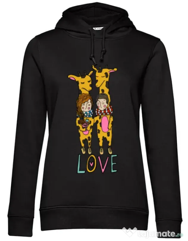 Hoodie dama cu gluga Giraffes love Negru