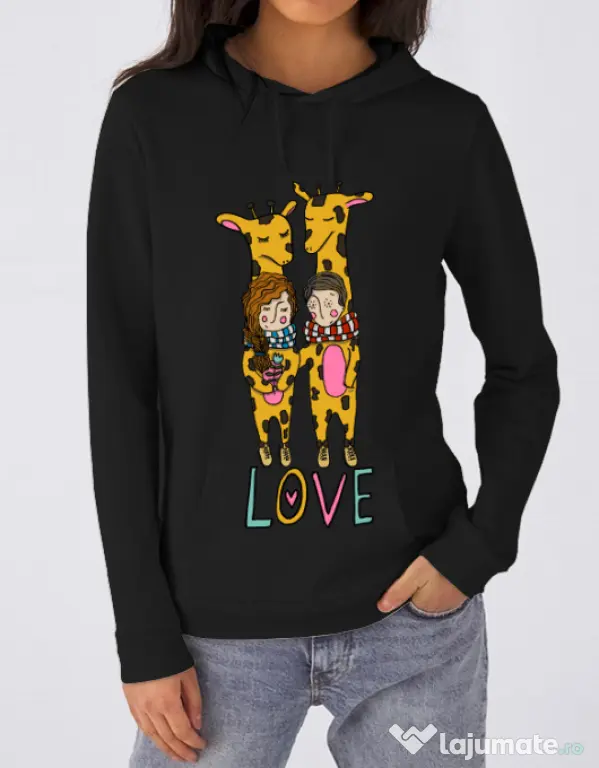 Hoodie dama cu gluga Giraffes love Negru