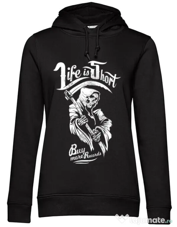 Hoodie dama cu gluga Life is short Negru
