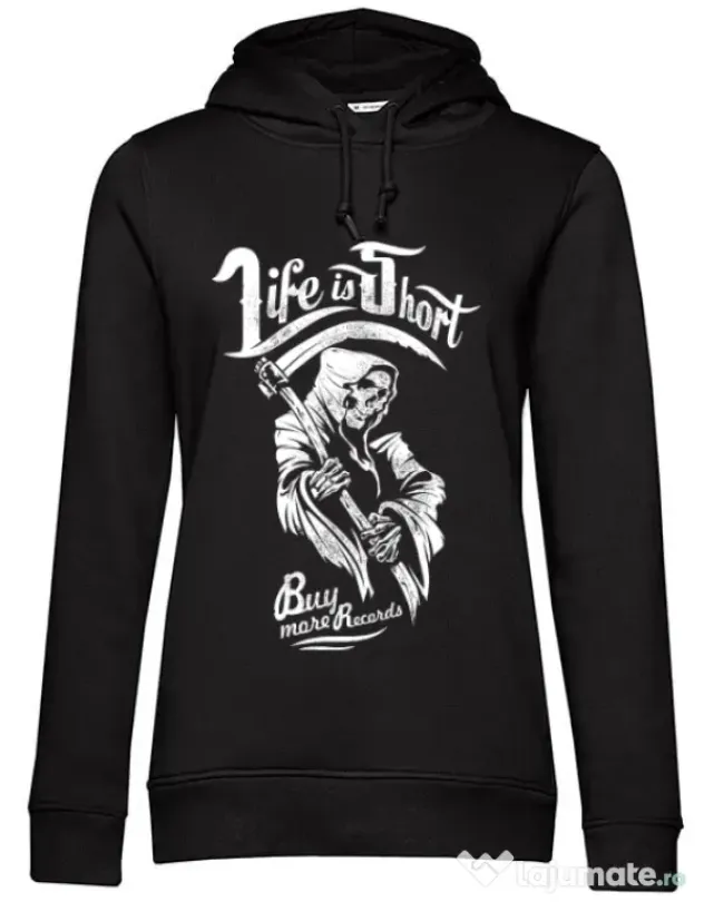 Hoodie dama cu gluga Life is short Negru