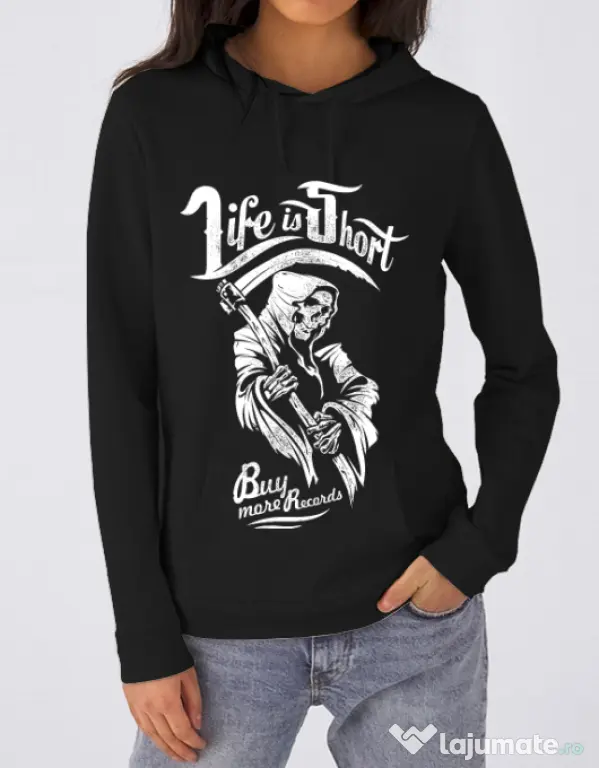 Hoodie dama cu gluga Life is short Negru