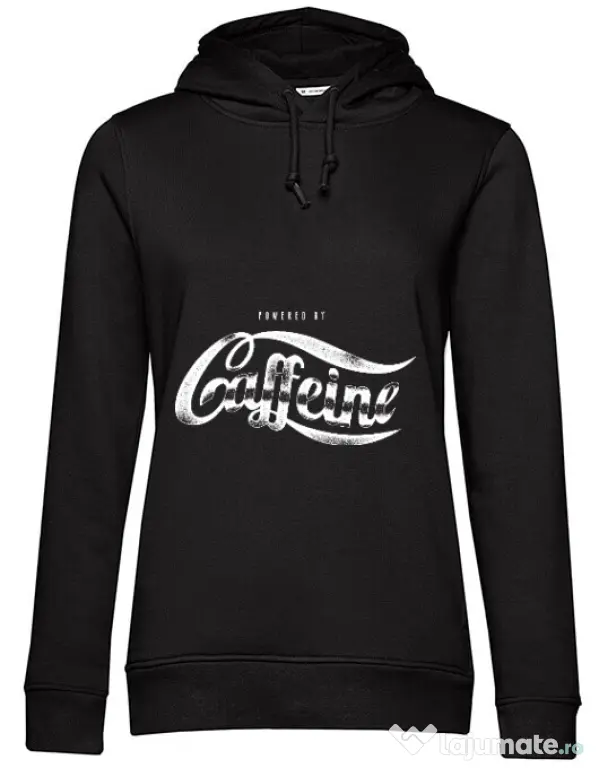 Hoodie dama cu gluga Powered by caffeine Negru