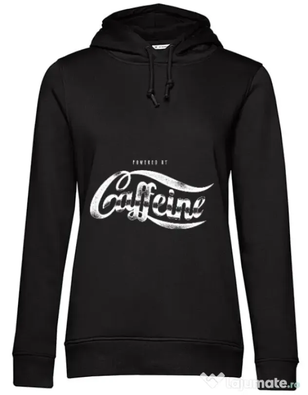 Hoodie dama cu gluga Powered by caffeine Negru
