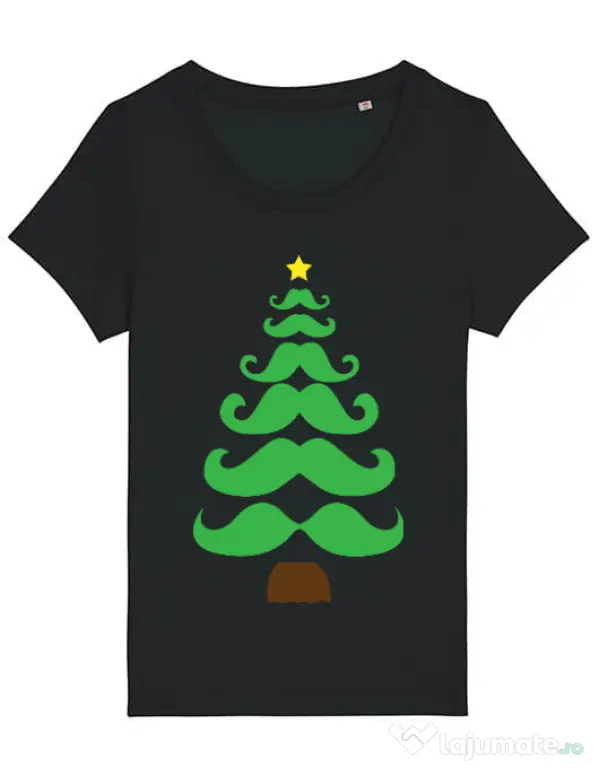 Tricou STANLEY STELLA dama Moustache Christmas tree Negru