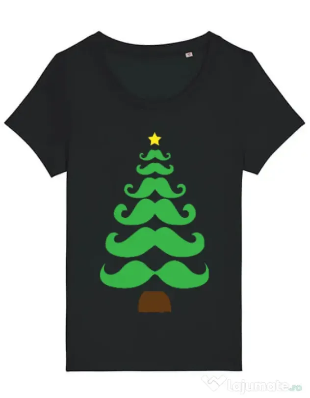 Tricou STANLEY STELLA dama Moustache Christmas tree Negru