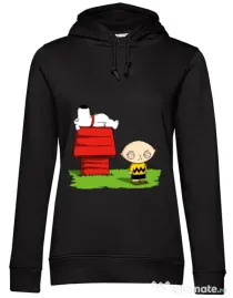 Hoodie dama cu gluga Stewie and Snoopy Negru