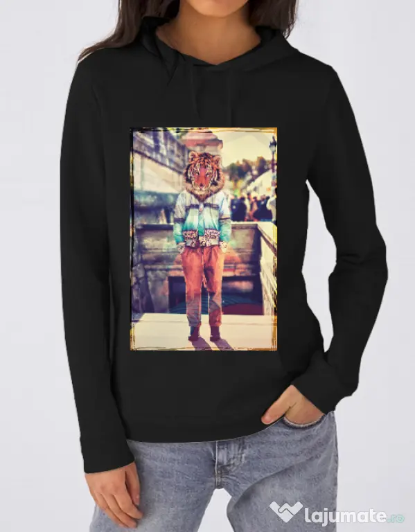 Hoodie dama cu gluga Tiger head Negru