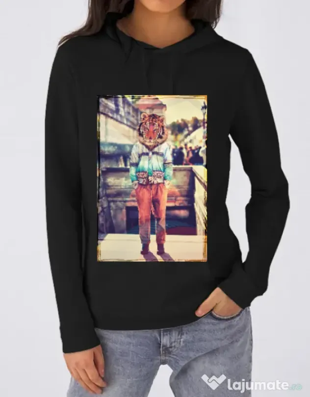 Hoodie dama cu gluga Tiger head Negru