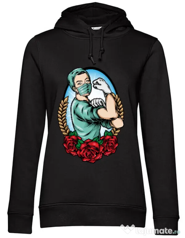 Hoodie dama cu gluga Rockabilly Nurse Negru