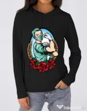 Hoodie dama cu gluga Rockabilly Nurse Negru