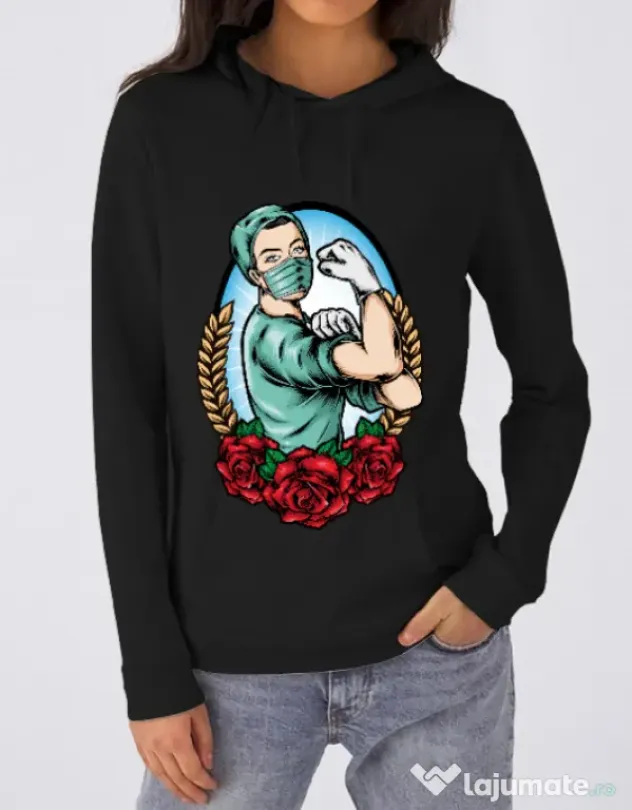 Hoodie dama cu gluga Rockabilly Nurse Negru